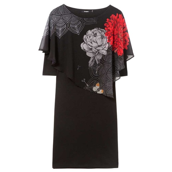 Desigual Alexandre Dress Black Chiffon Layers with Flowers XXL - Picture 3 of 16